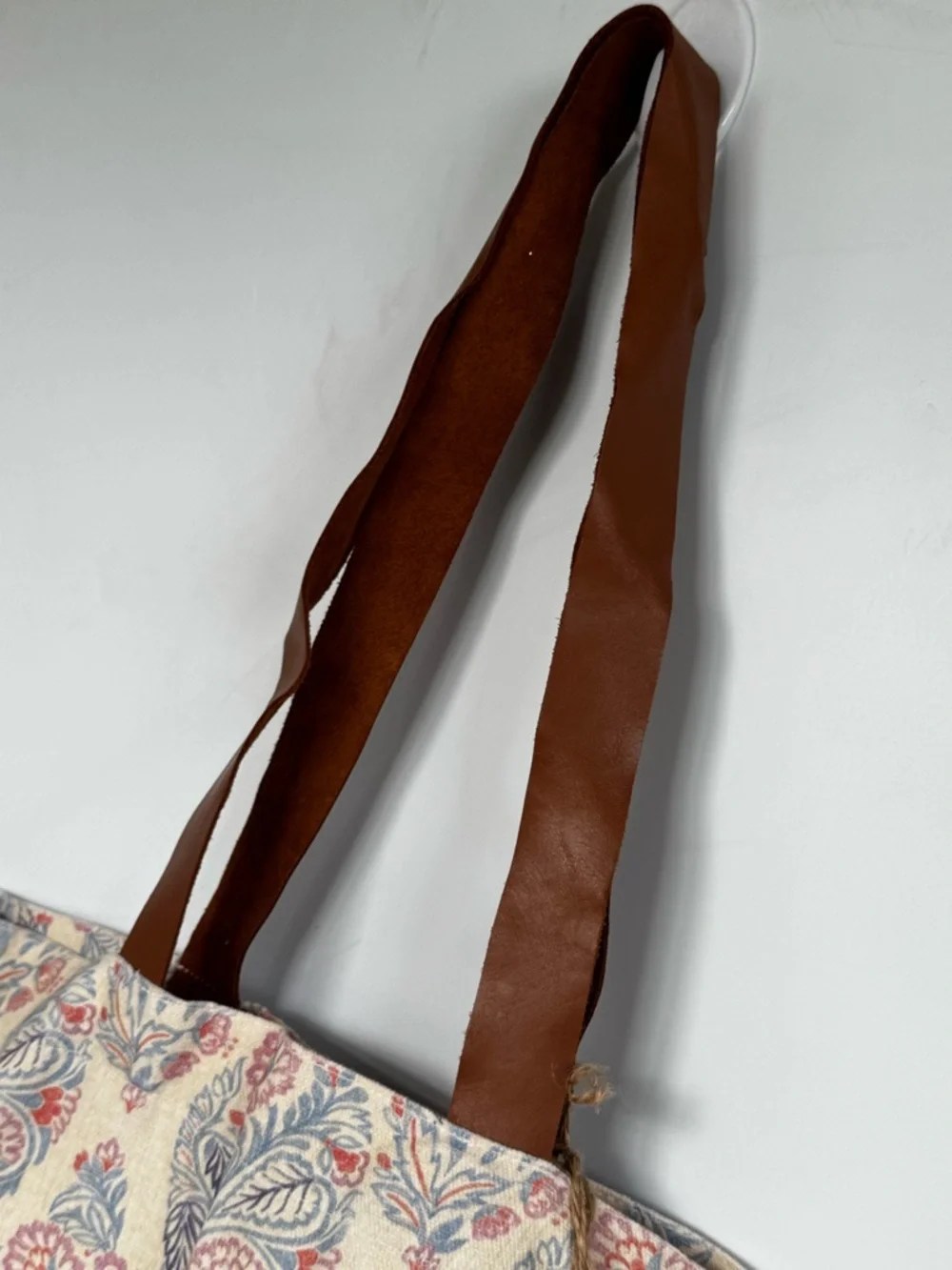 NWT Patterned Canvas Tote Bag with Tan Faux Leather Handles and Tassel